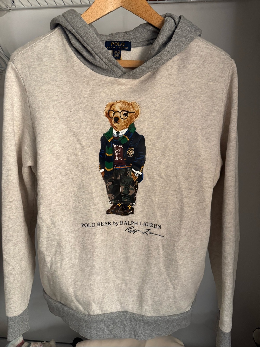 Ralph Lauren Polo Bear Crewneck Hoodie in Heather Grey (Youth Size)
